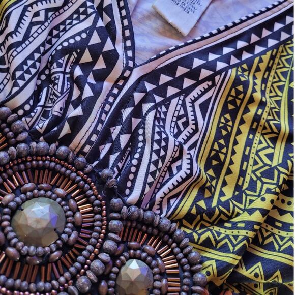 ICE Colorful Tribal Aztec Beaded Midi Dress Womens XS Sleeveless Vacation Boho - Picture 8 of 10